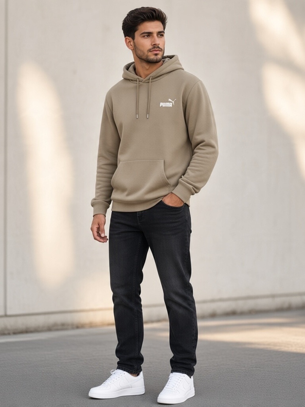 Puma Men's Hoodie in Taupe Green